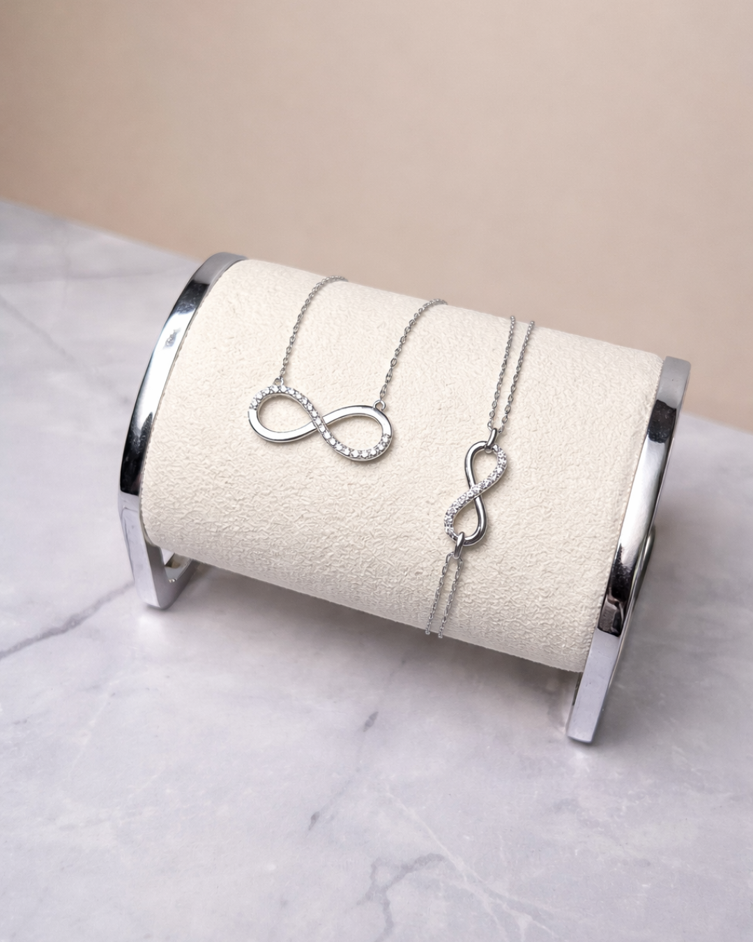 Infinity Necklace and Bracelet Set - Silver