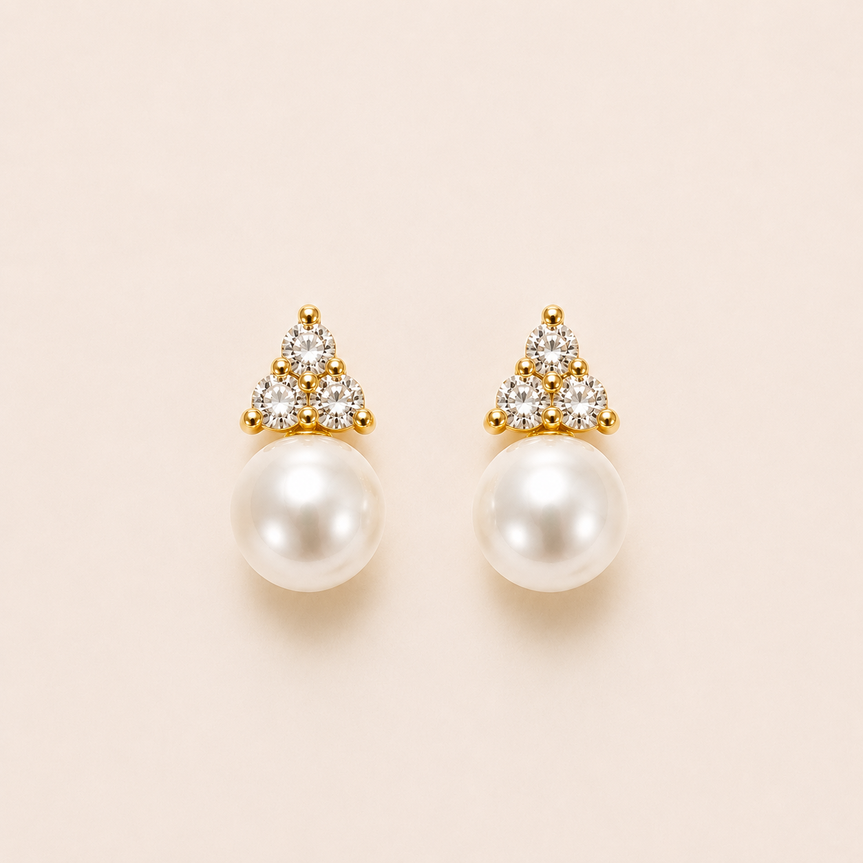 Trinity Pearl Stud Earrings Gold