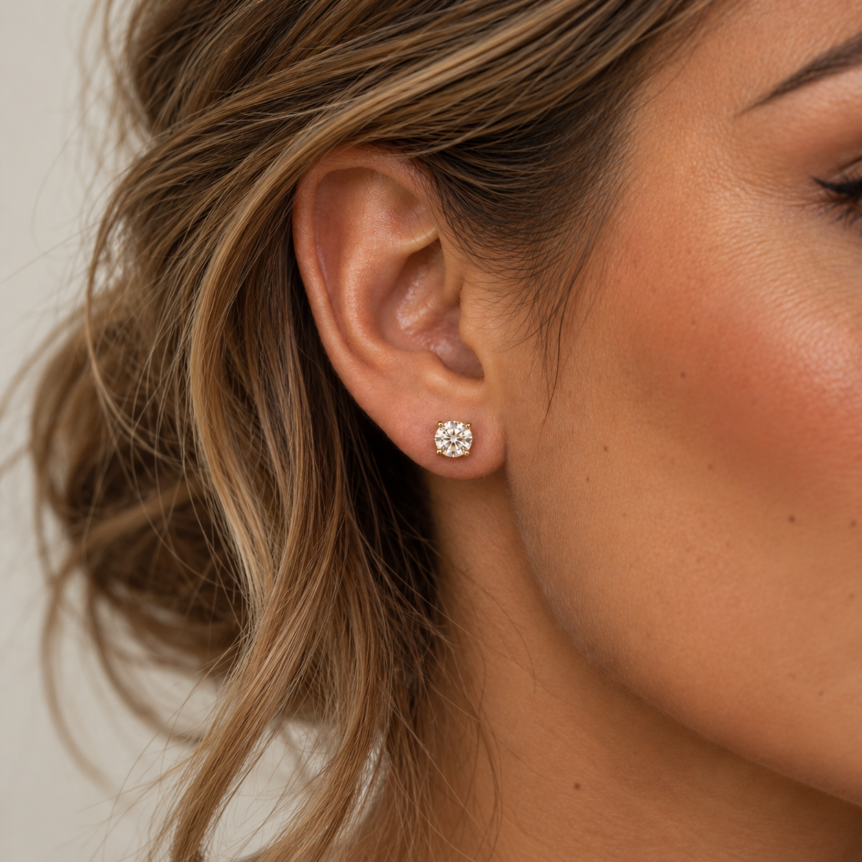 Fine Crystal Stud Earrings: Tennis Solitaire - Gold