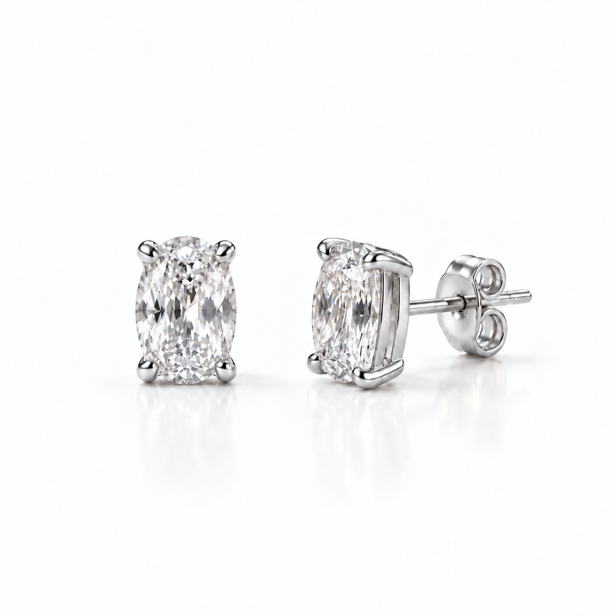 Fine Crystal Stud Earrings: Oval - Silver