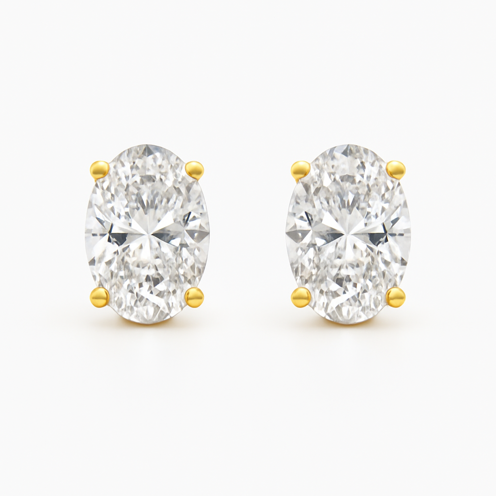 Oval Crystal Studs Gold