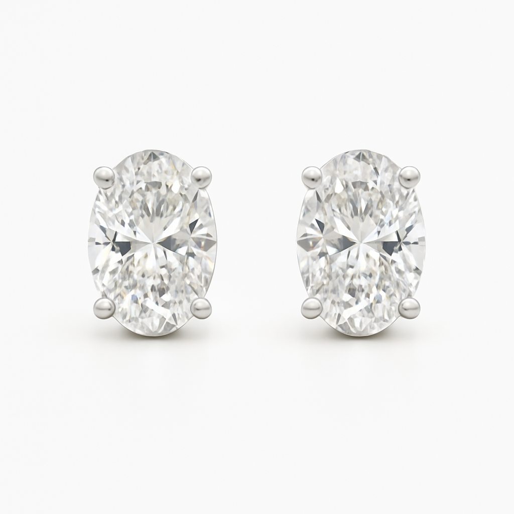 Oval Crystal Studs Silver