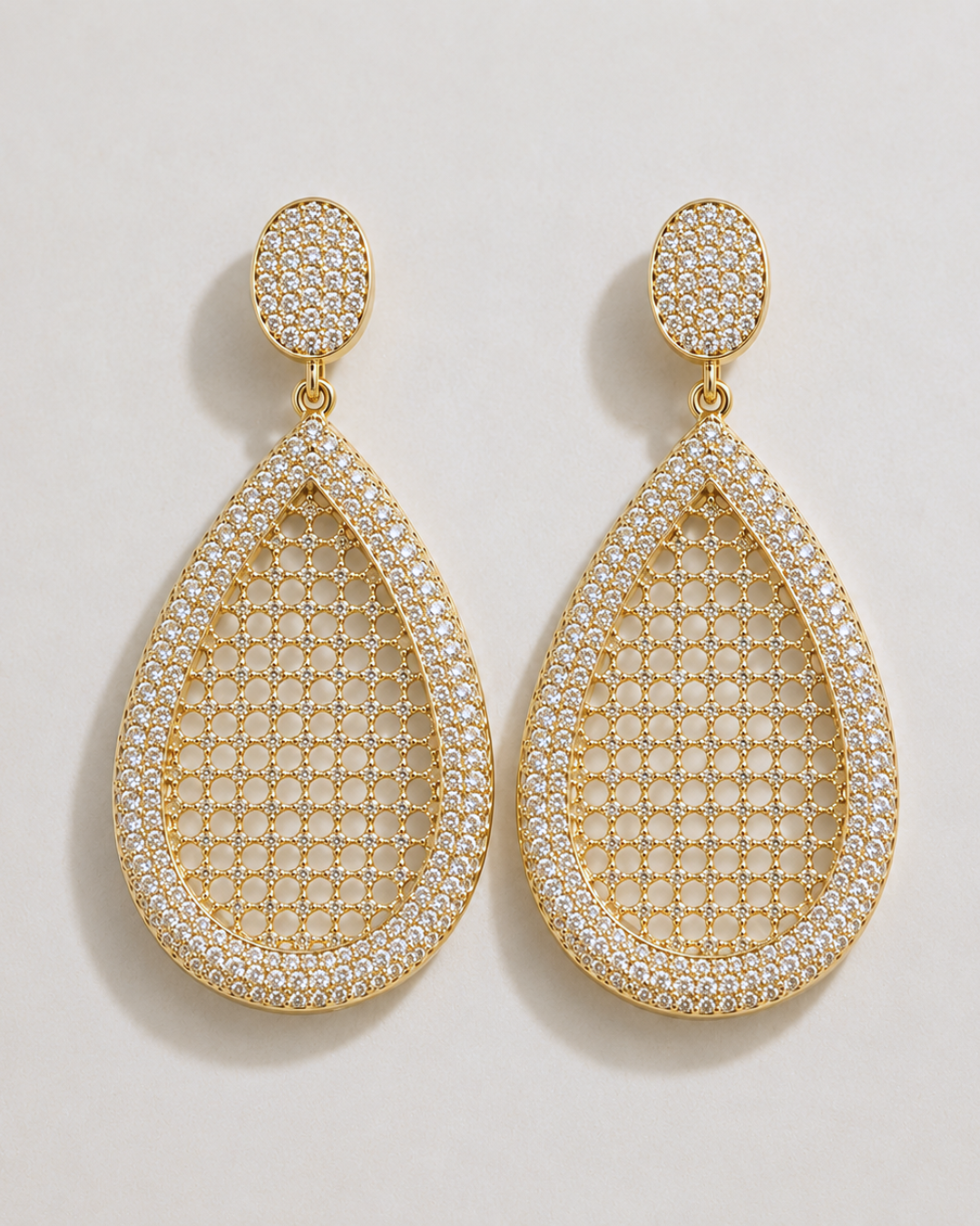 Teardrop Pave Earrings - Gold