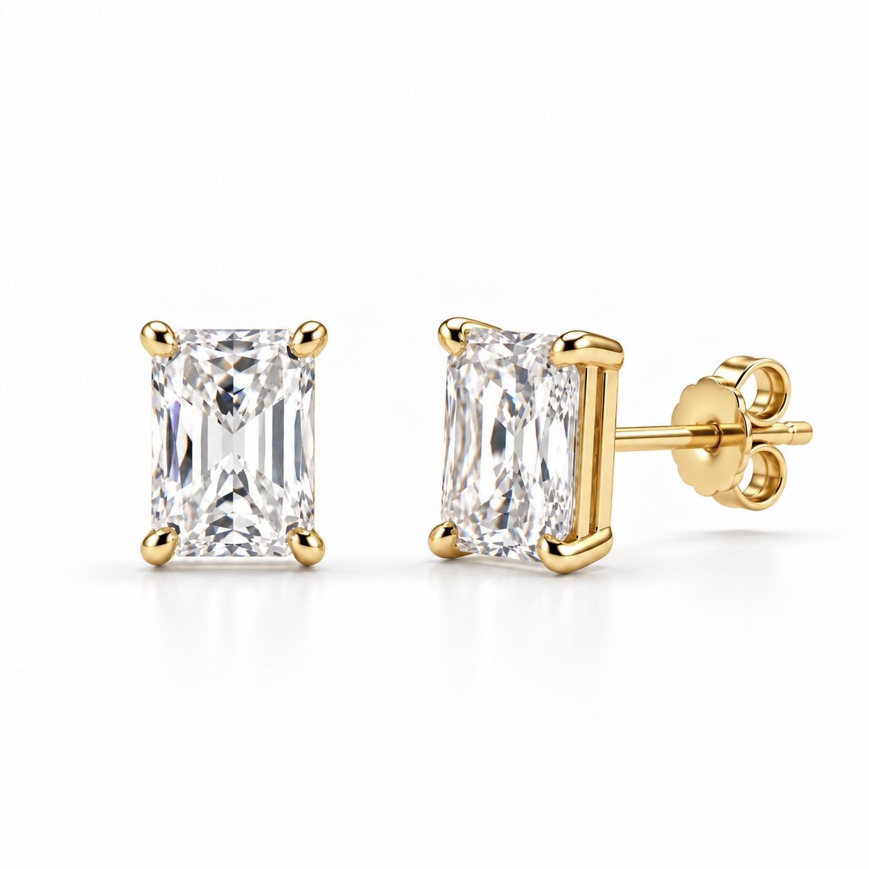 Fine Crystal Stud Earrings: Rectangle - Gold