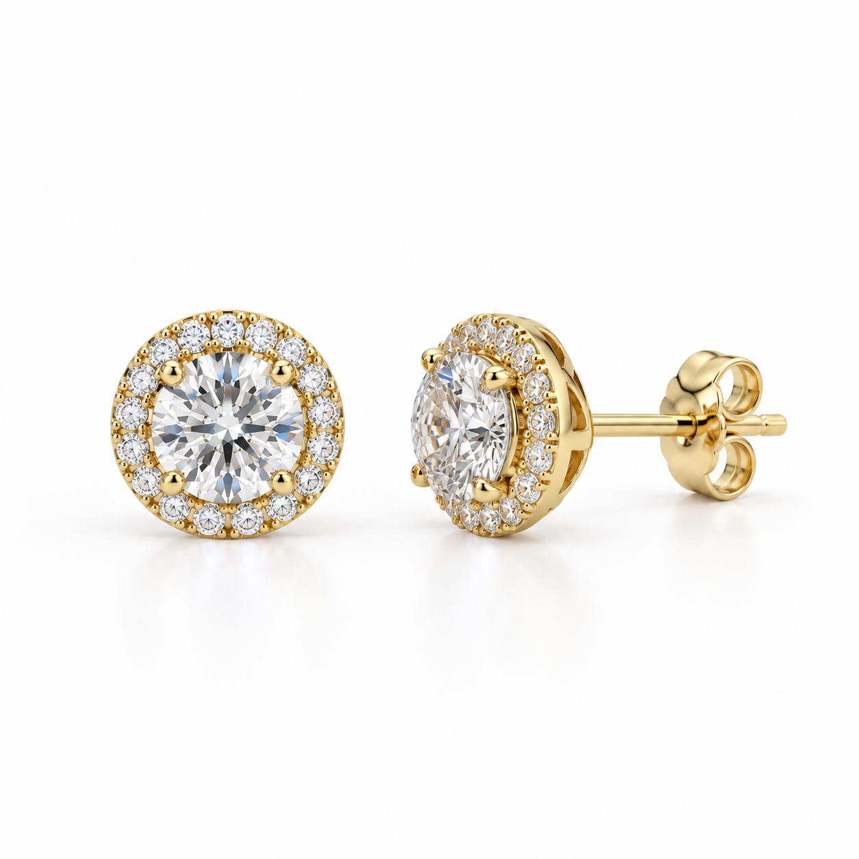 Fine Crystal Stud Earrings: Halo - Gold
