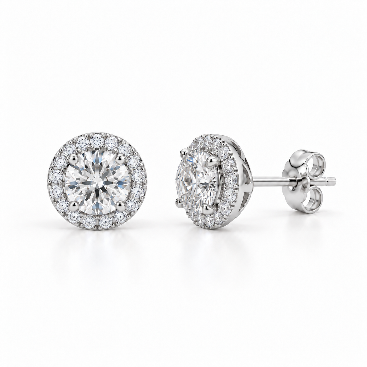 Fine Crystal Stud Earrings: Halo - Silver
