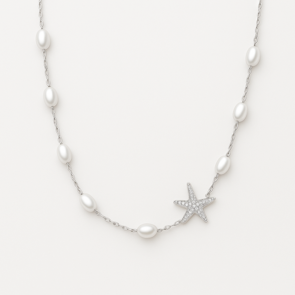 Dainty Pearl Starfish Necklace Silver