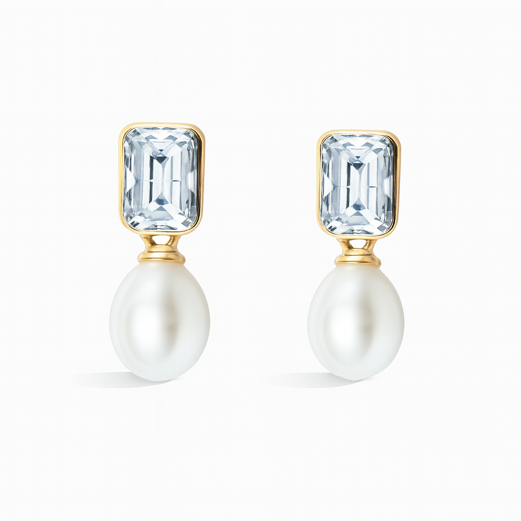 Crystal & Pearl Drop Earrings Gold