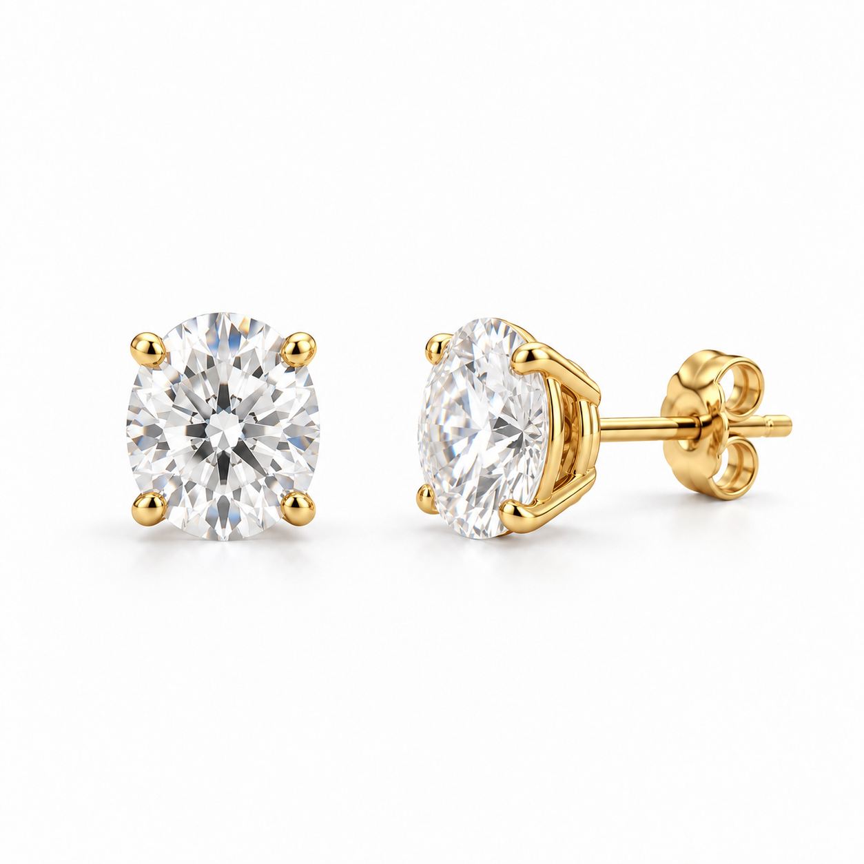 Fine Crystal Stud Earrings: Tennis Solitaire - Gold