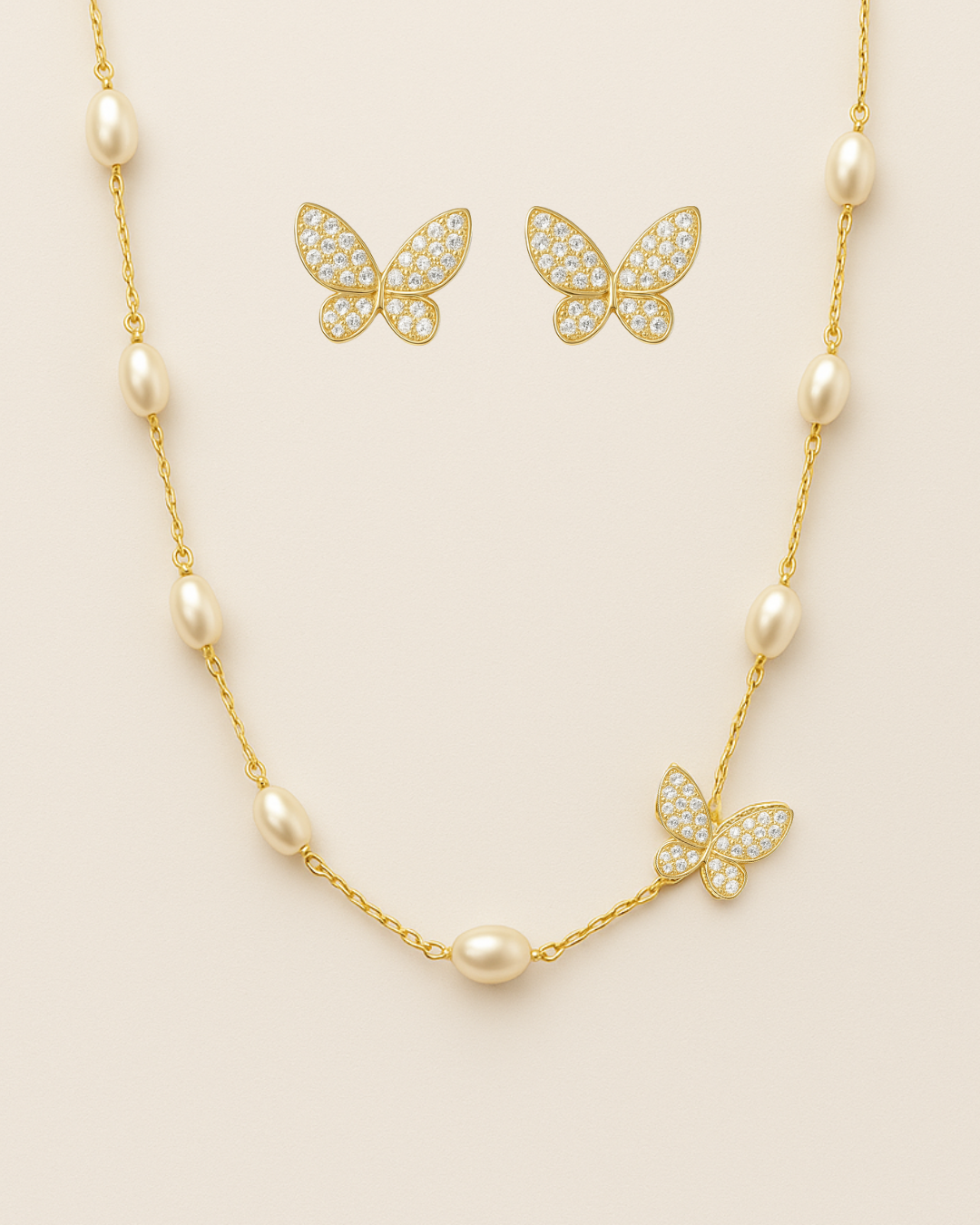 Dainty Duo - Gold Butterfly Necklace & Earrings