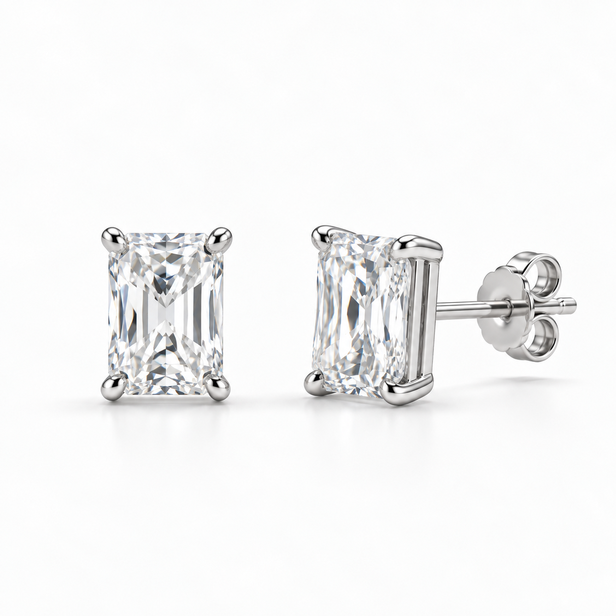 Rectangle Crystal Stud Earrings Silver