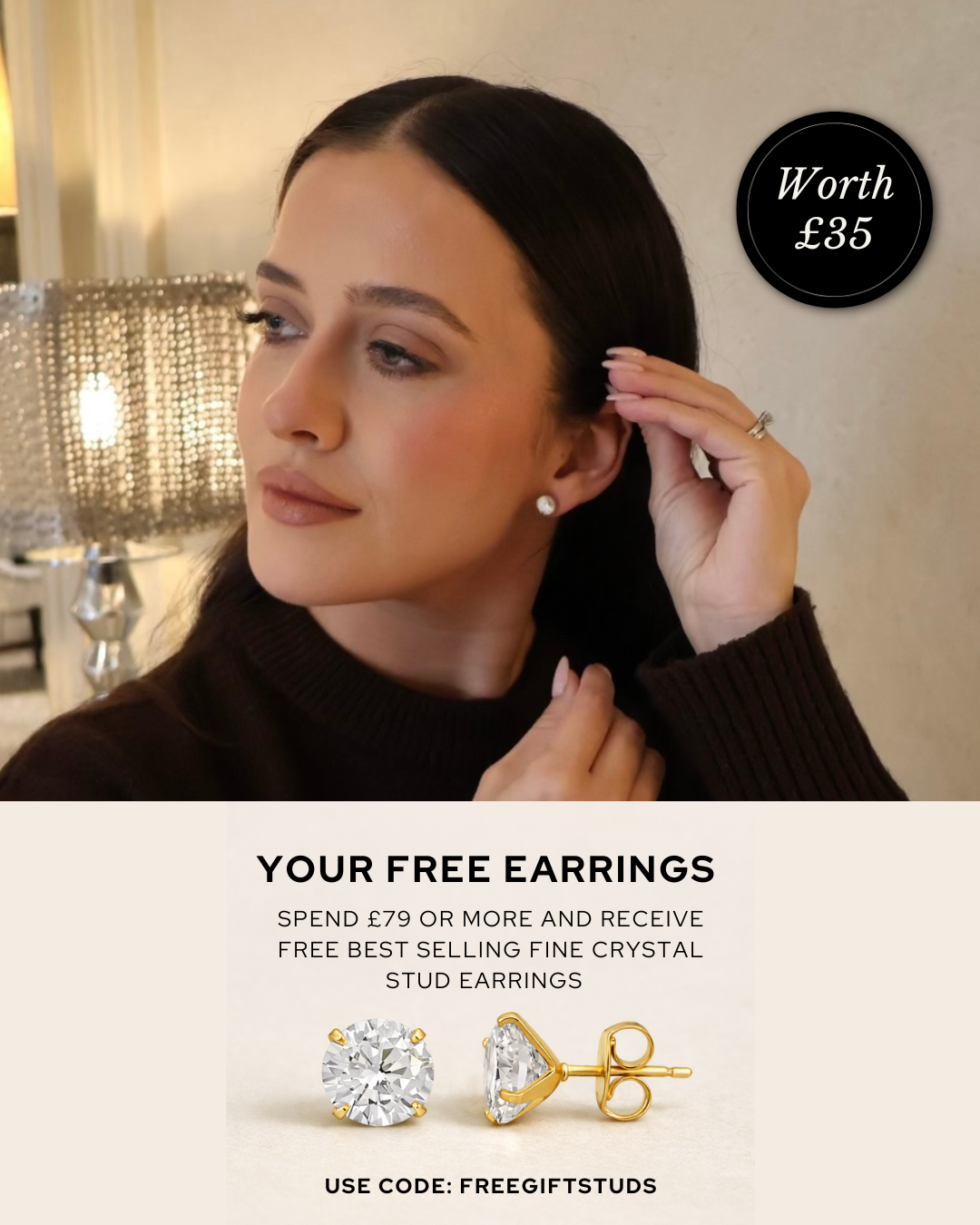Fine Crystal Stud Earrings Gold