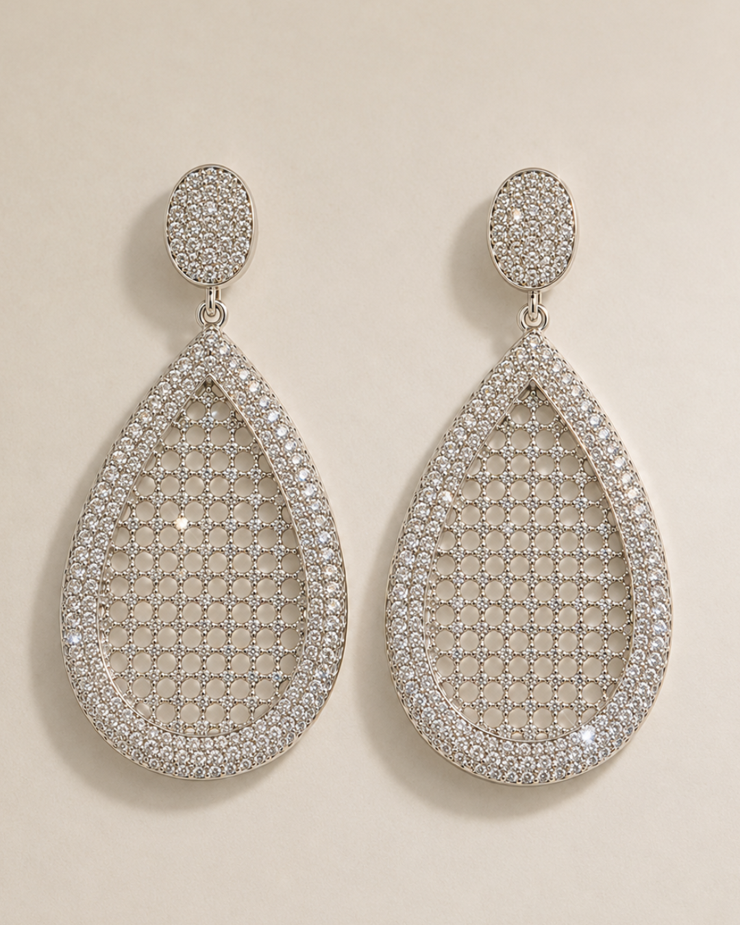 Teardrop Pave Earrings - Silver