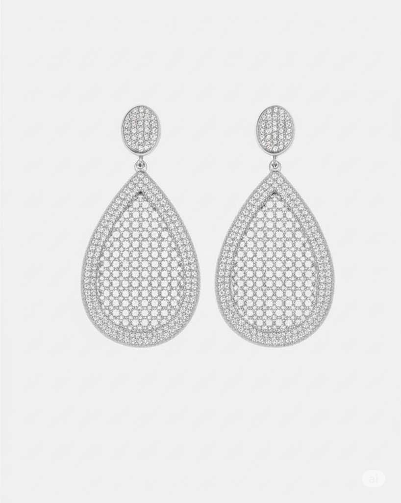 Teardrop Pave Earrings - Silver